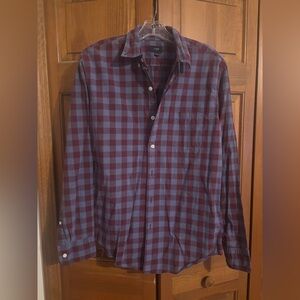 J. Crew Men's Casual Checkered Shirt in Blue and Burgundy Medium Buffalo Check